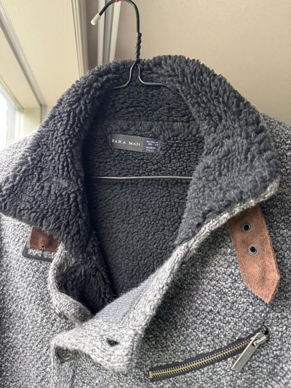 Zara Man Gray Wool-Blend Sherpa-lined Jacket, Size M, Made in Italy - Picture 2 of 8